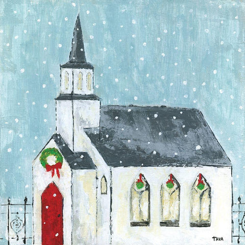 Christmas Night White Modern Wood Framed Art Print with Double Matting by Tava Studios