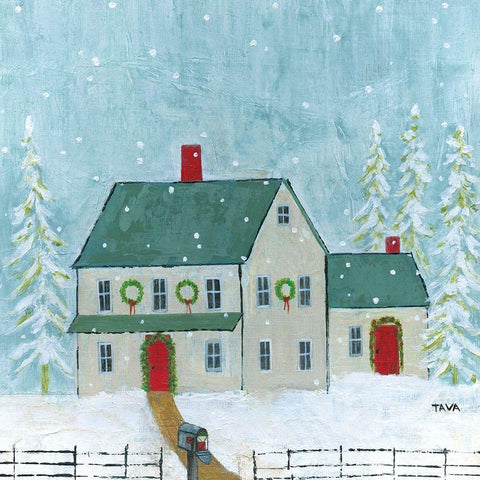 Home For Christmas White Modern Wood Framed Art Print with Double Matting by Tava Studios