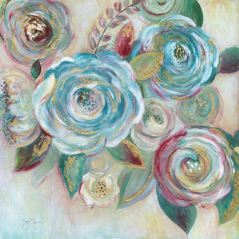 Jeweled Roses White Modern Wood Framed Art Print with Double Matting by Tava Studios