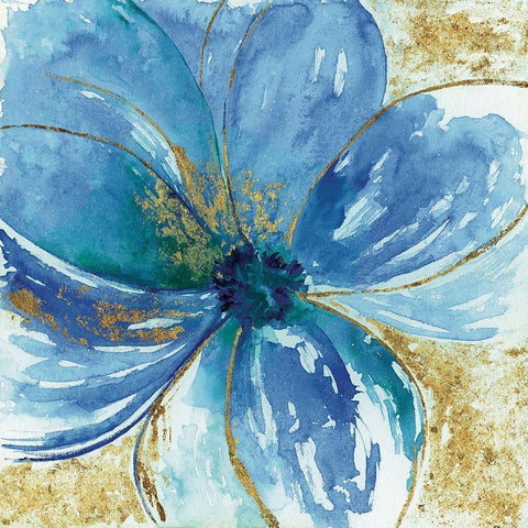Nigella Blue White Modern Wood Framed Art Print with Double Matting by Tava Studios