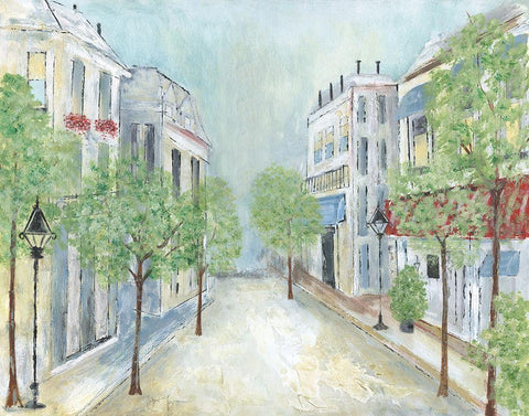 Springtime Stroll White Modern Wood Framed Art Print with Double Matting by Tava Studios