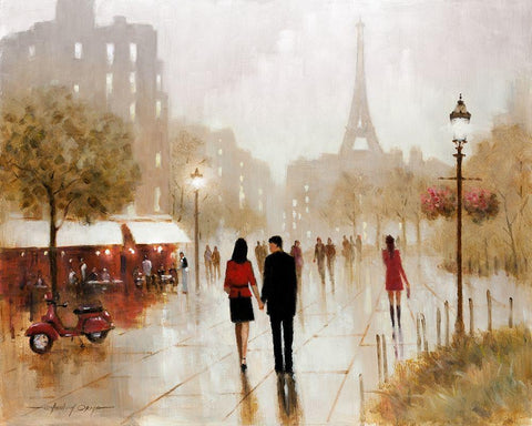 Romantic Stroll Black Ornate Wood Framed Art Print with Double Matting by Orme, E. Anthony