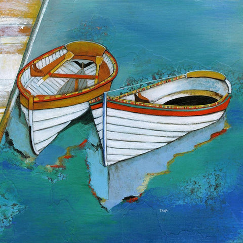Rowboat Reflection White Modern Wood Framed Art Print with Double Matting by Tava Studios