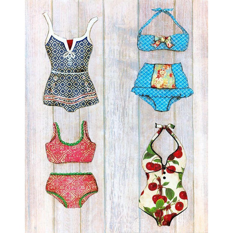 Vintage Bathing Suits I Black Modern Wood Framed Art Print with Double Matting by Tava Studios