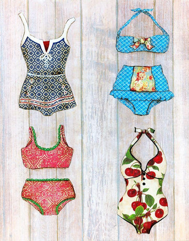 Vintage Bathing Suits I White Modern Wood Framed Art Print with Double Matting by Tava Studios
