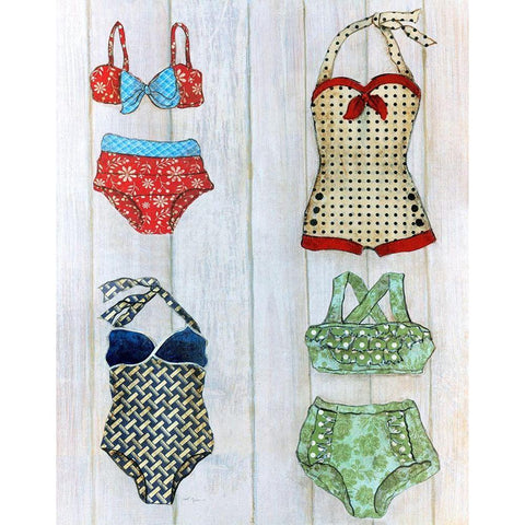 Vintage Bathing Suits II Black Modern Wood Framed Art Print with Double Matting by Tava Studios