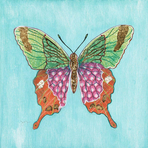 Butterfly on Blue White Modern Wood Framed Art Print with Double Matting by Tava Studios