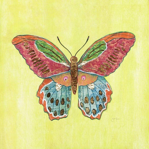 Butterfly on Green White Modern Wood Framed Art Print with Double Matting by Tava Studios