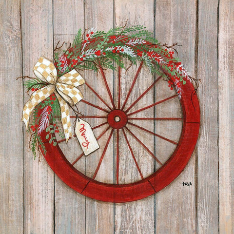 Christmas Wheel White Modern Wood Framed Art Print with Double Matting by Tava Studios