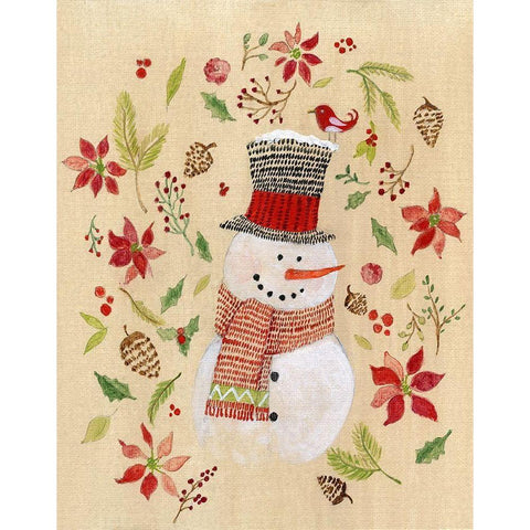 Holly Days Snowman Black Modern Wood Framed Art Print with Double Matting by Tava Studios