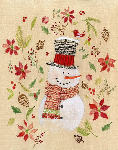 Holly Days Snowman White Modern Wood Framed Art Print with Double Matting by Tava Studios