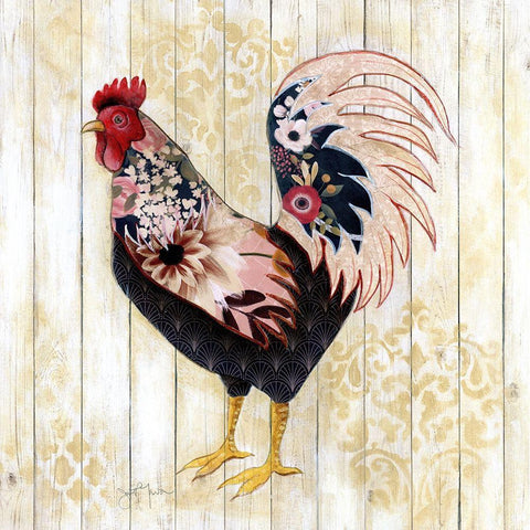 Pecking Order II White Modern Wood Framed Art Print with Double Matting by Tava Studios