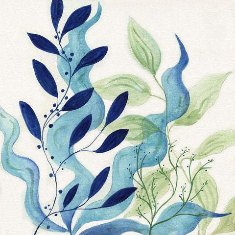 Blue Coral I White Modern Wood Framed Art Print with Double Matting by Tava Studios