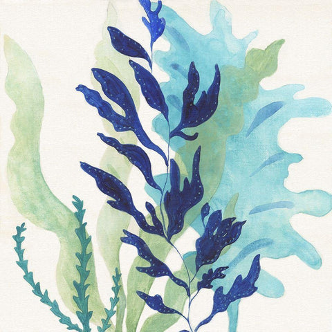 Blue Coral II White Modern Wood Framed Art Print with Double Matting by Tava Studios