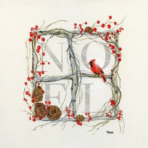 Noel Cardinal Wreath White Modern Wood Framed Art Print with Double Matting by Tava Studios