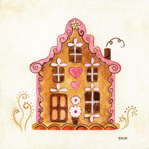 Gingerbread House I White Modern Wood Framed Art Print with Double Matting by Tava Studios