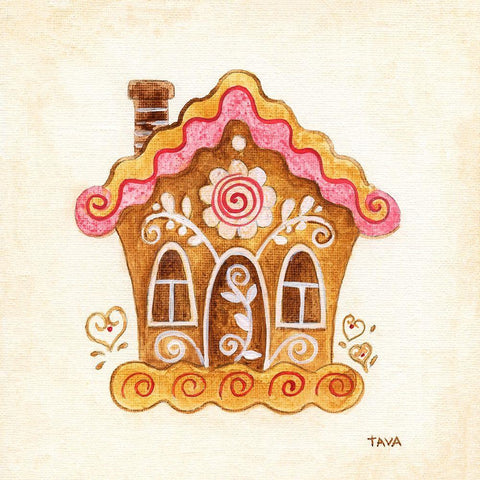 Gingerbread House II White Modern Wood Framed Art Print with Double Matting by Tava Studios