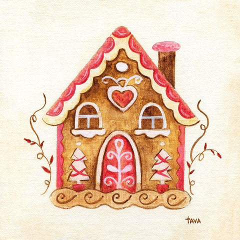 Gingerbread House III White Modern Wood Framed Art Print with Double Matting by Tava Studios