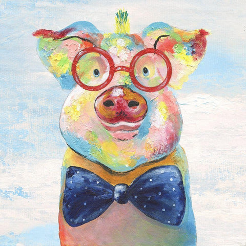 Groovy Pig and Sky White Modern Wood Framed Art Print with Double Matting by Tava Studios