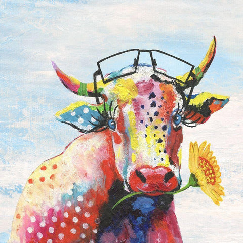 Groovy Cow and Sky White Modern Wood Framed Art Print with Double Matting by Tava Studios