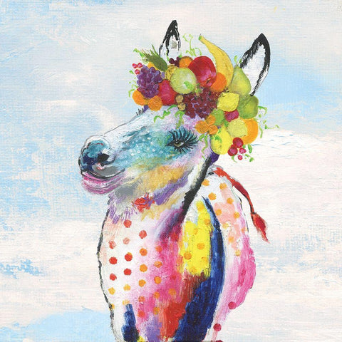 Groovy Horse with Wreath Sky Black Ornate Wood Framed Art Print with Double Matting by Tava Studios