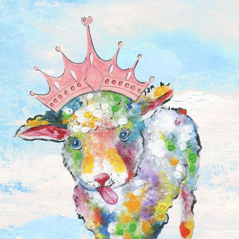 Groovy Sheep and Sky White Modern Wood Framed Art Print with Double Matting by Tava Studios