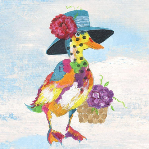 Groovy Duck and Sky White Modern Wood Framed Art Print with Double Matting by Tava Studios