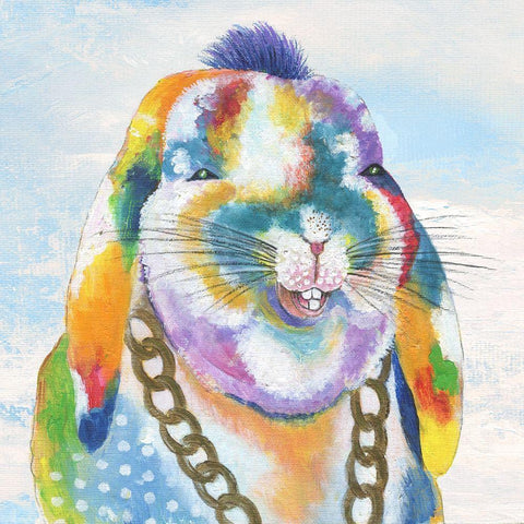 Groovy Bunny and Sky White Modern Wood Framed Art Print with Double Matting by Tava Studios