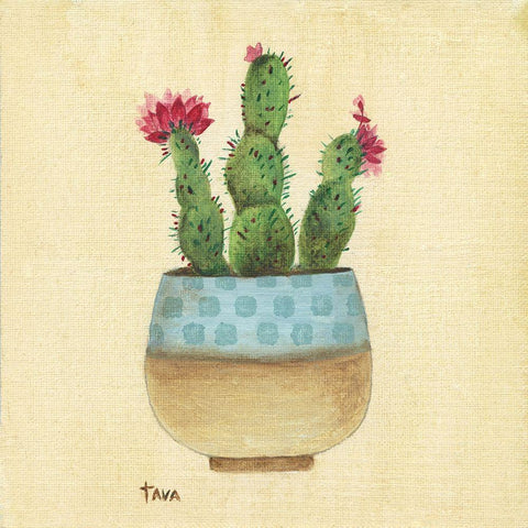 Flowering Cactus White Modern Wood Framed Art Print by Tava Studios