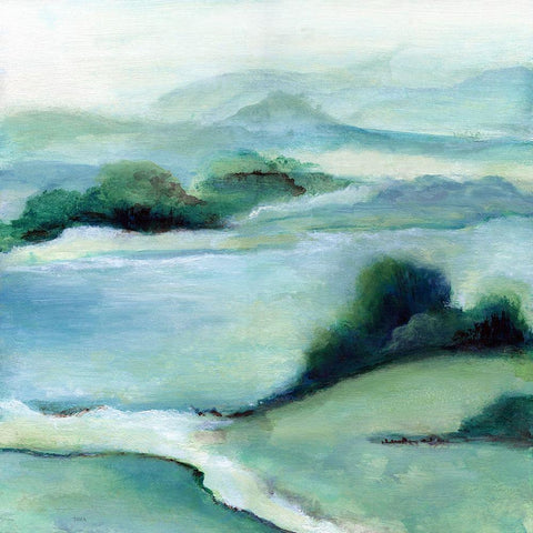 Lush Valley II White Modern Wood Framed Art Print with Double Matting by Tava Studios