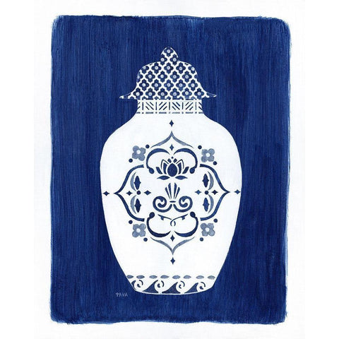 Sapphire Urn I White Modern Wood Framed Art Print by Tava Studios