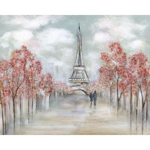 Paris In Springtime Gold Ornate Wood Framed Art Print with Double Matting by Tava Studios