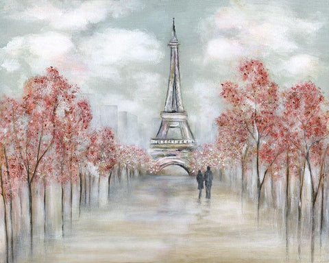 Paris In Springtime White Modern Wood Framed Art Print with Double Matting by Tava Studios