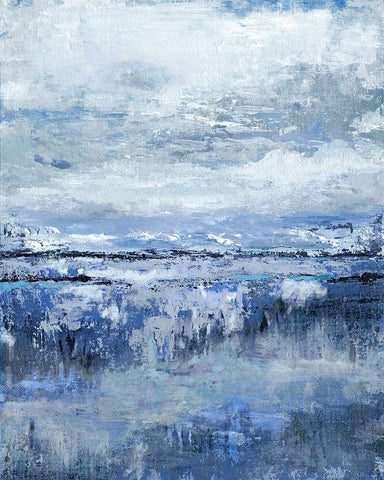 Coastal Indigo White Modern Wood Framed Art Print with Double Matting by Tava Studios