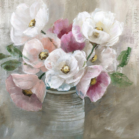 Blooming and Blushing White Modern Wood Framed Art Print by Nan