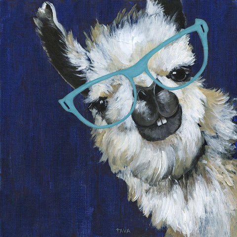 Gentleman Llama White Modern Wood Framed Art Print with Double Matting by Tava Studios
