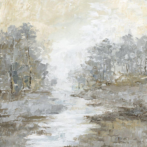 Babbling Brook I White Modern Wood Framed Art Print with Double Matting by Nan