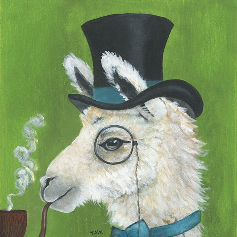 Llama and Pipe White Modern Wood Framed Art Print with Double Matting by Tava Studios