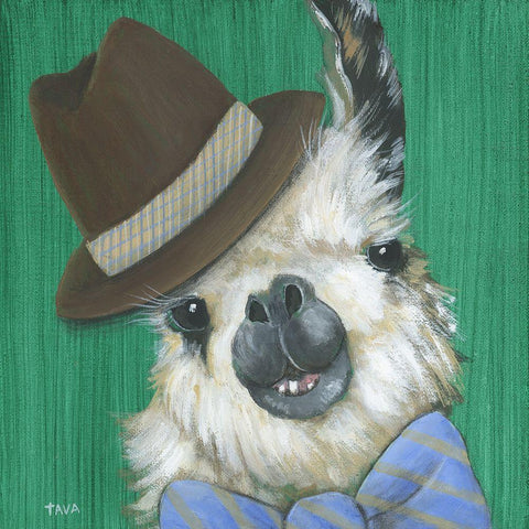 Llama Gentleman Gold Ornate Wood Framed Art Print with Double Matting by Tava Studios