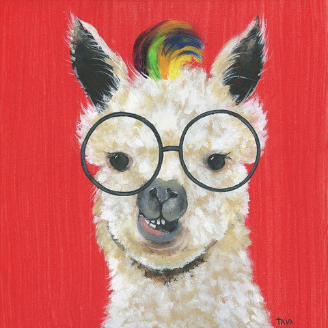 Llama Rockstar Gold Ornate Wood Framed Art Print with Double Matting by Tava Studios