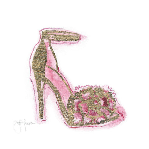 Golden Shoe I White Modern Wood Framed Art Print with Double Matting by Tava Studios