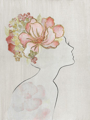 Fashion Floral Silhouette I White Modern Wood Framed Art Print with Double Matting by Tava Studios