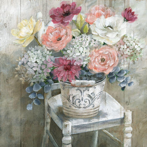 Quaint Cottage Bouquet White Modern Wood Framed Art Print by Nan