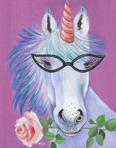 Unicorn III White Modern Wood Framed Art Print with Double Matting by Tava Studios