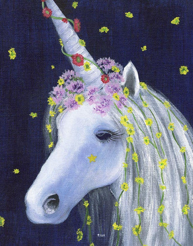 Unicorn IV White Modern Wood Framed Art Print with Double Matting by Tava Studios