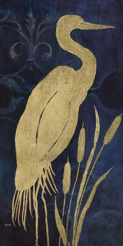 Egret On Indigo I White Modern Wood Framed Art Print with Double Matting by Tava Studios