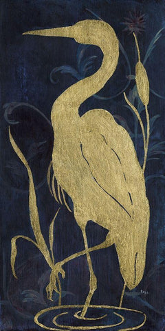 Egret On Indigo II White Modern Wood Framed Art Print with Double Matting by Tava Studios