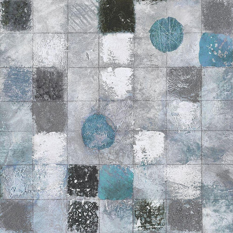 Blue Mosaic II White Modern Wood Framed Art Print with Double Matting by Tava Studios