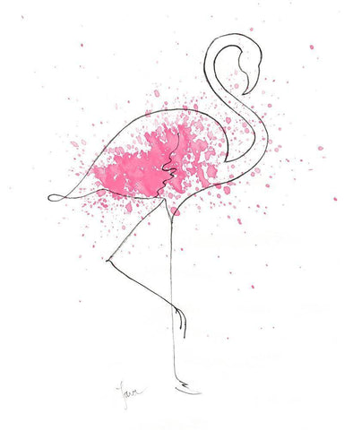 Flamingo Splash I White Modern Wood Framed Art Print with Double Matting by Tava Studios