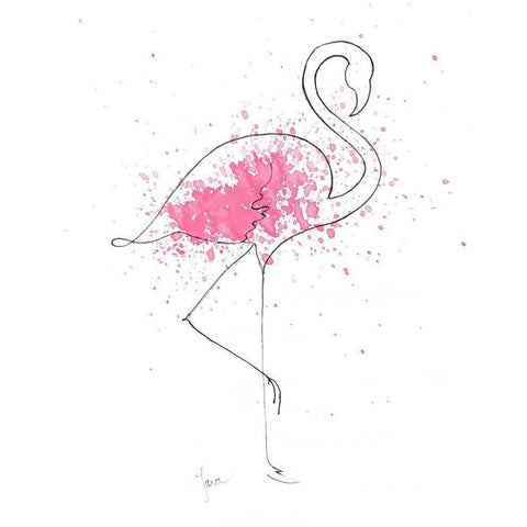 Flamingo Splash I Black Modern Wood Framed Art Print with Double Matting by Tava Studios